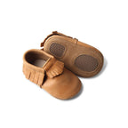 Chipmunk Baby Fringed Moccasin Shoe — baby shoes sole and strap detail view