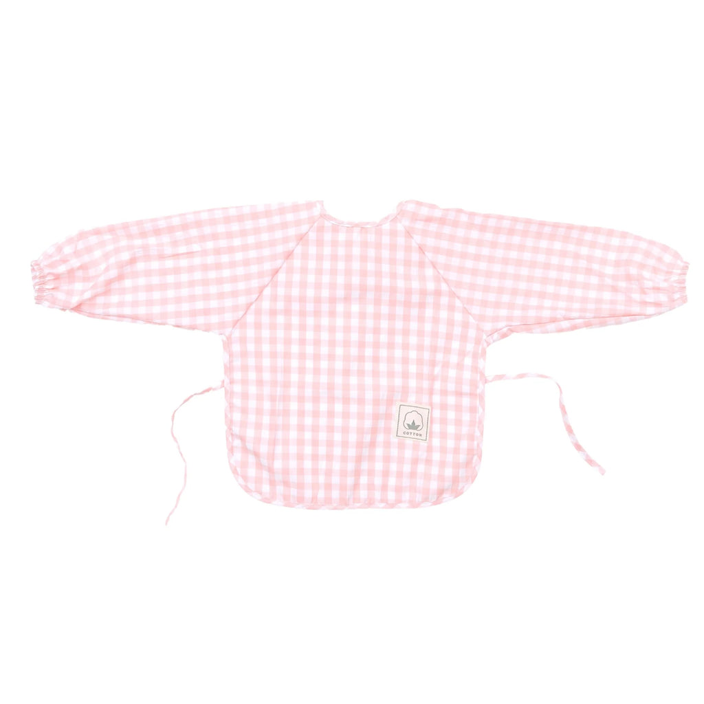 Pink Gingham Waterproof Baby Smock Bib Long Sleeve