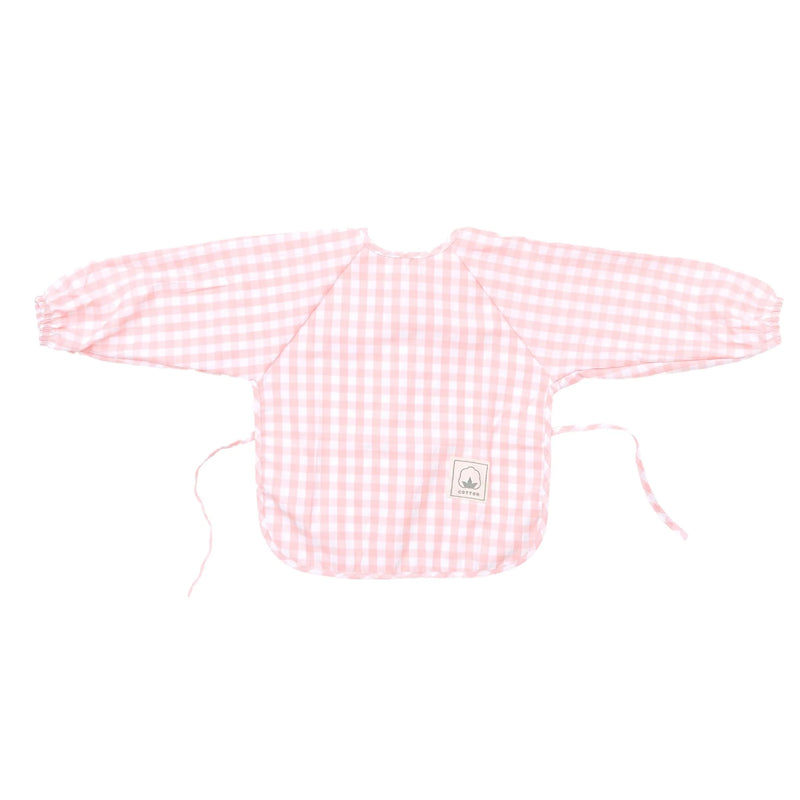 Gingham Waterproof Baby Smock Bib Long Sleeve in Pink