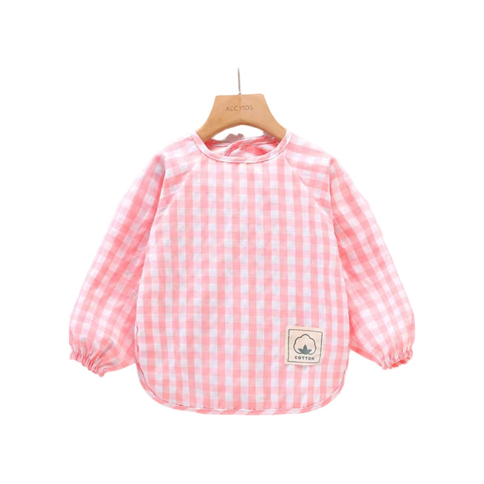 Classic Gingham Style Long-Sleeve Baby Smock in Flamingo