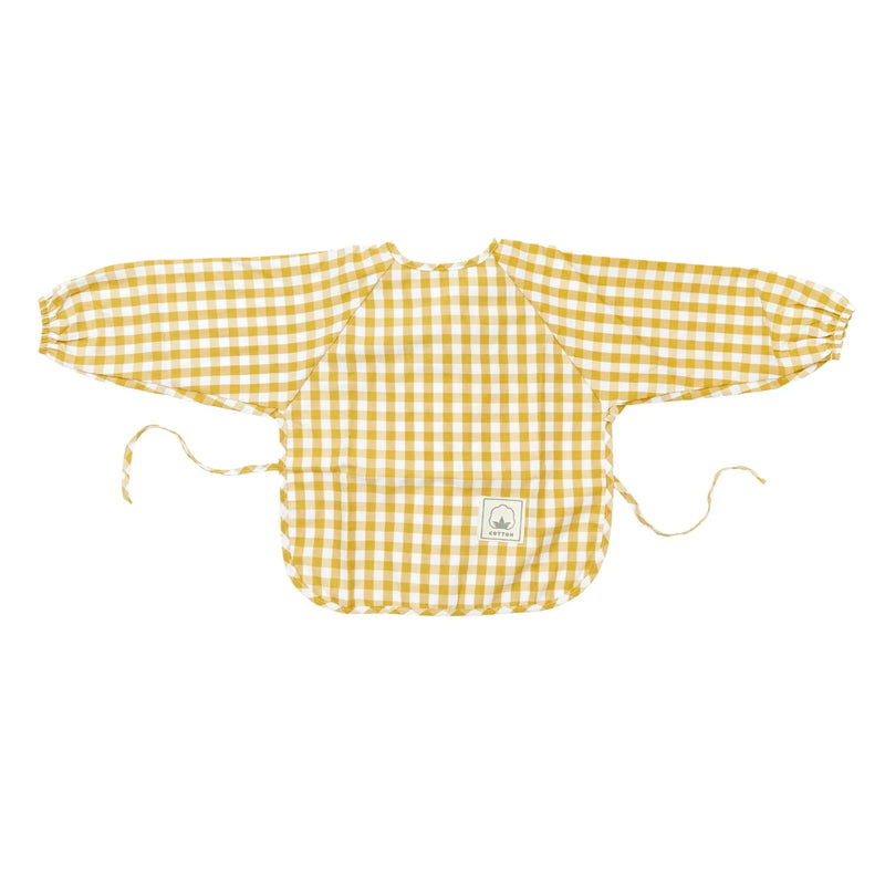Gingham Waterproof Baby Smock Bib Long Sleeve in Yellow