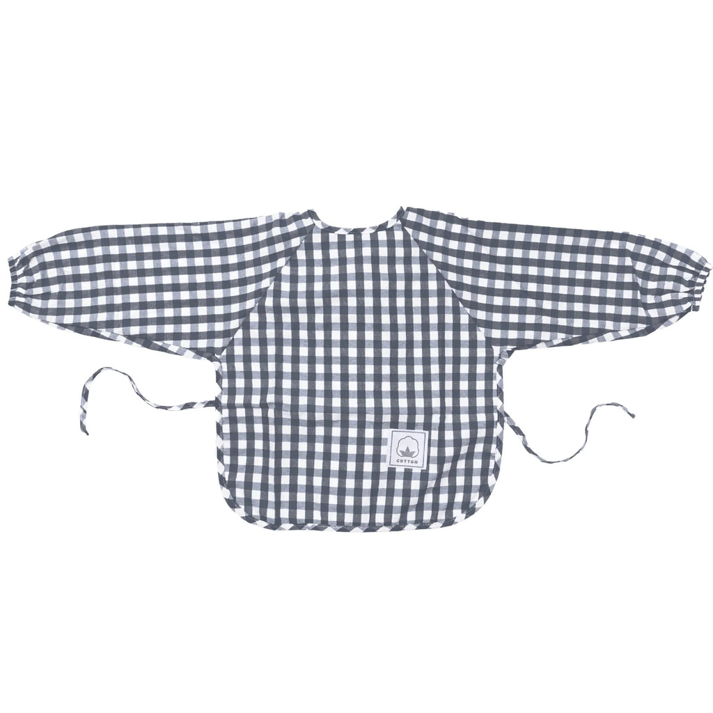 Dark Blue Gingham Waterproof Baby Smock Bib Long Sleeve