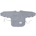 Gingham ear detail baby bib — Dark Blue Gingham Waterproof Baby Smock Bib Long Sleeve on white background