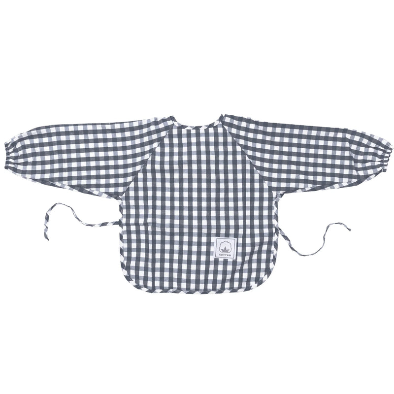 Gingham Waterproof Baby Smock Bib Long Sleeve in Dark Blue