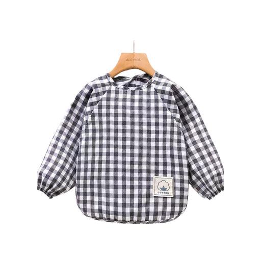 Navy Blue Gingham Cotton Baby Smock Waterproof Shell