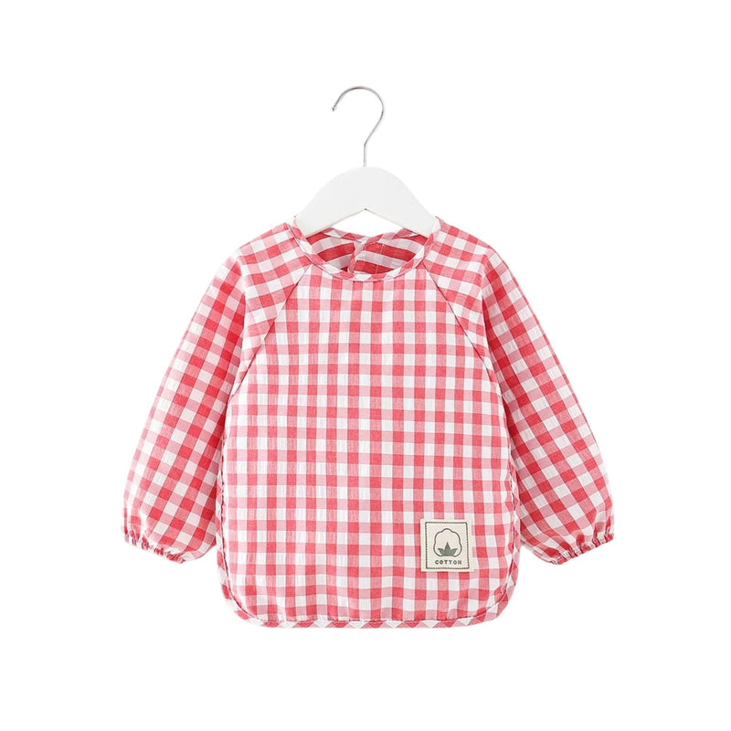 Classic Gingham Style Long-Sleeve Baby Smock in Strawberry
