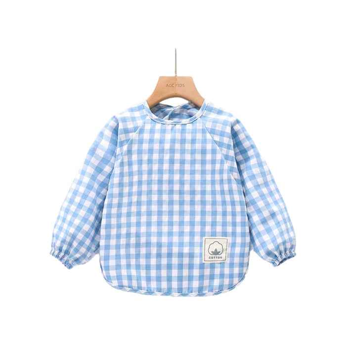 Classic Gingham Style Long-Sleeve Baby Smock in Navy Blue