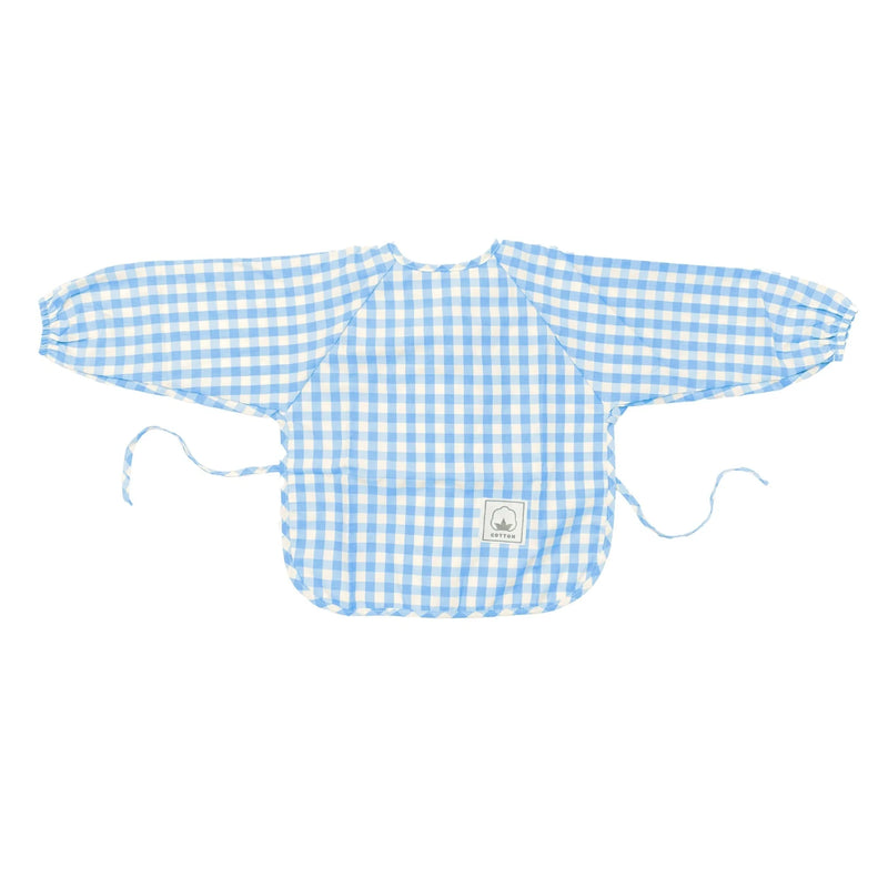 Gingham Waterproof Baby Smock Bib Long Sleeve in Pale Blue