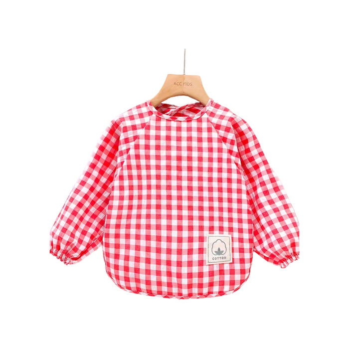 Classic Gingham Style Long-Sleeve Baby Smock in Flamingo