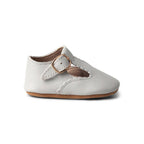 Lace baby shoes — Cloud Grey Leather Baby T Bar Shoe on white background