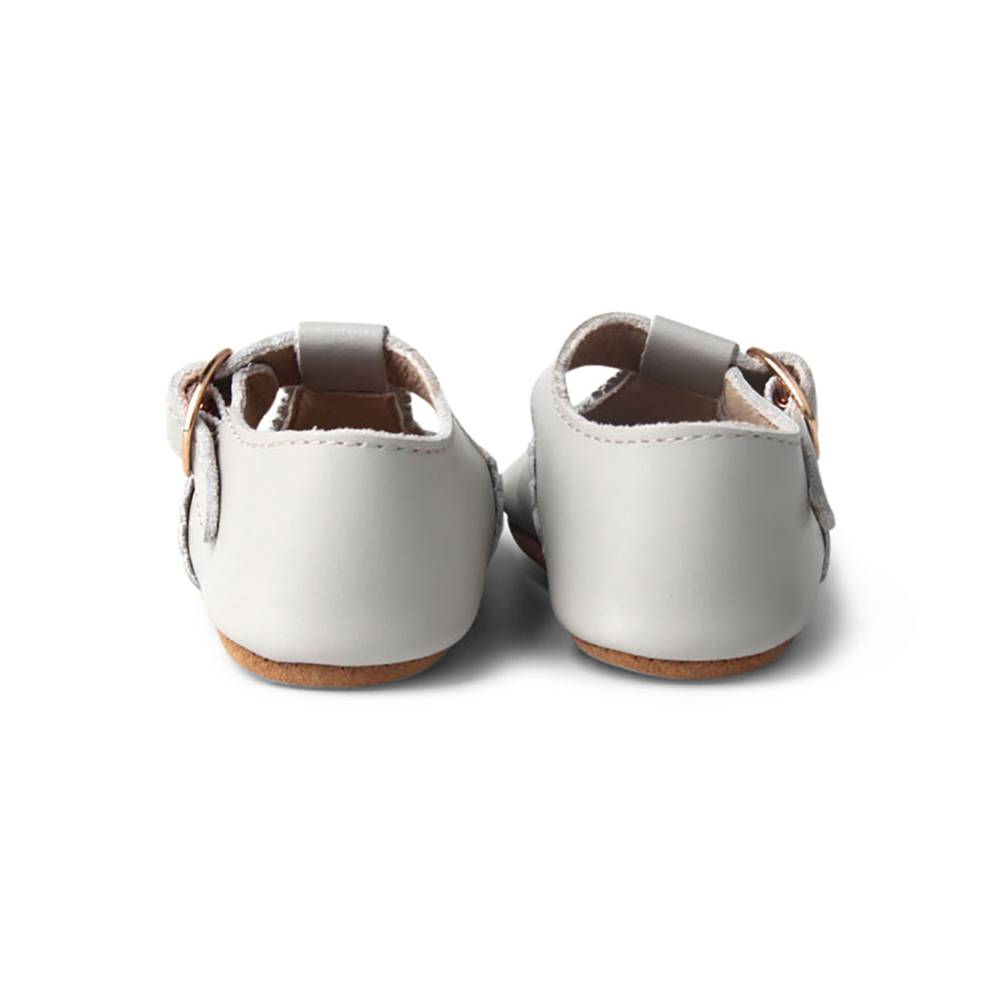 Cloud Grey Leather Baby T Bar Shoe — baby shoes sole and strap detail view