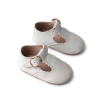 Baby wearing baby shoes — Cloud Grey Leather Baby T Bar Shoe