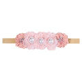 Lace floral baby headband — Delicate Baby Flower Crown with Pearls: Flower Girl Headband on white background