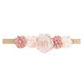 Lace floral baby headband — Delicate Baby Flower Crown with Pearls: Flower Girl Headband on white background