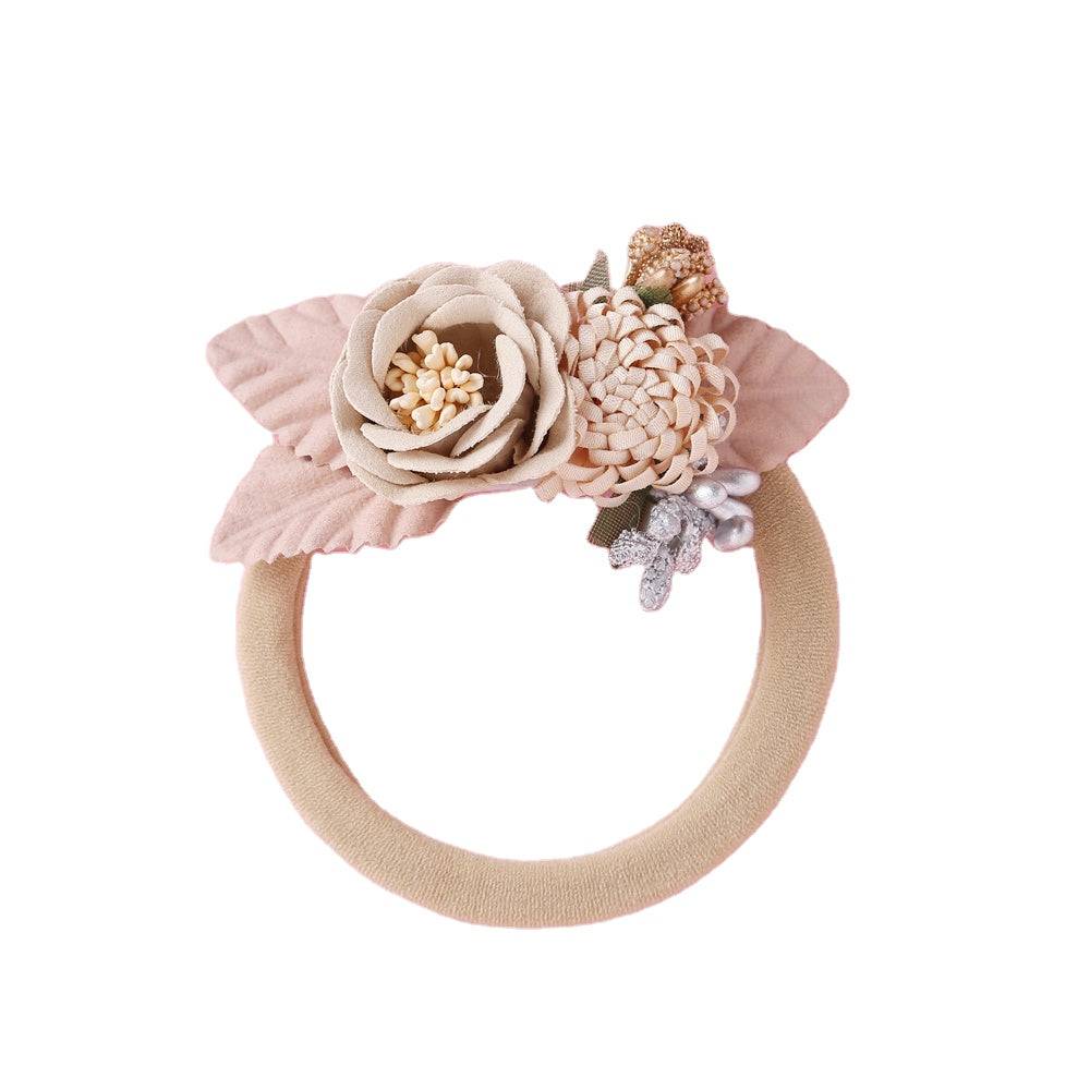 Style #5 lace floral baby headband — Baby Girl Flower Headpiece on white background