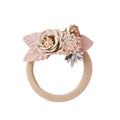 Style #5 lace floral baby headband — Baby Girl Flower Headpiece on white background