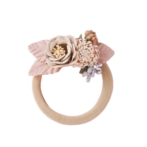 Style #5 lace floral baby headband — Baby Girl Flower Headpiece on white background