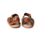 Gingerbread Weave Leather Baby Sandal — cat baby sandals showing face and soft texture