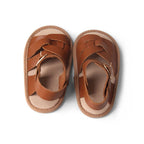 Gingerbread Weave Leather Baby Sandal — close-up showing lace texture and craftsmanship