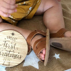 Gingerbread Weave Leather Baby Sandal — baby sandals size and scale reference