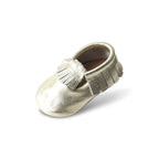 Little Twinkle Baby Fringed Moccasin Shoe — baby shoes styled flat lay with nursery accessories