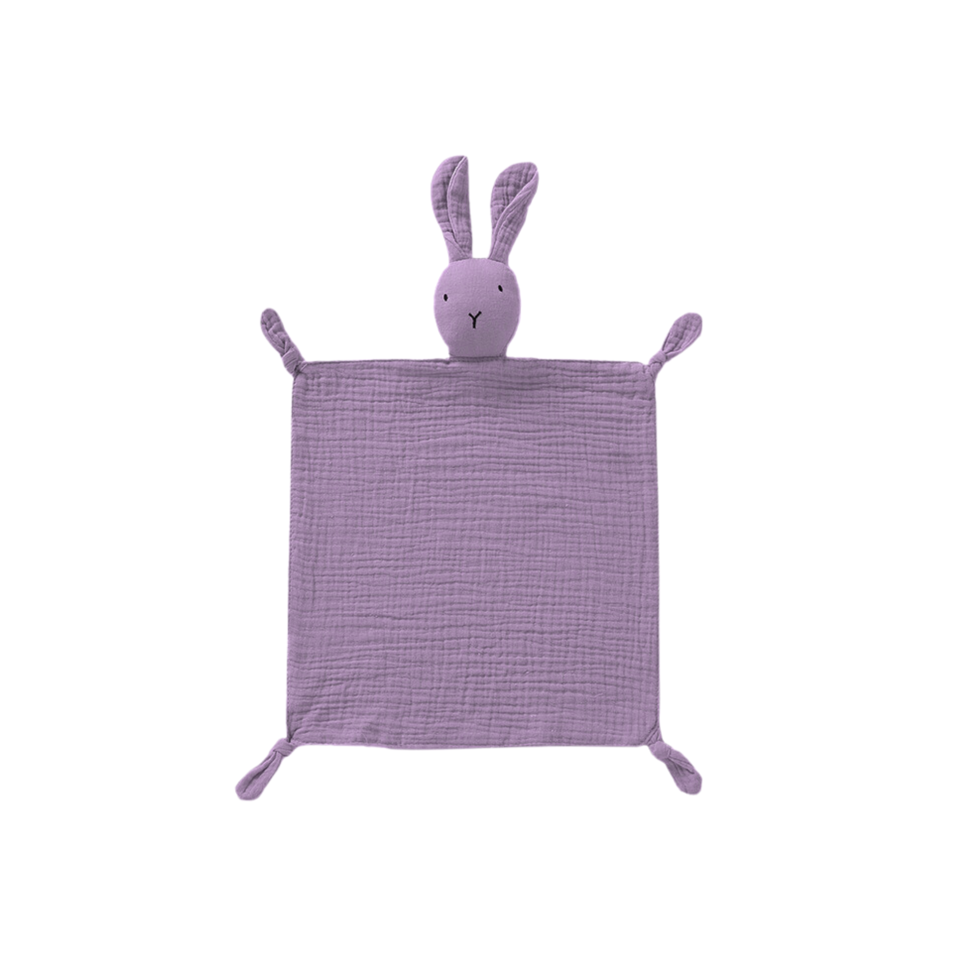 Mauve cotton muslin bunny baby comforter — Benni Bunny Cotton Baby Comforter in Mauve on white background