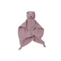 Mauve cotton muslin lion baby comforter — Cotton Baby Comforter Leo The Lion in Mauve on white background