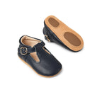 Baby wearing baby shoes — Nile Blue Leather Baby T Bar Shoe