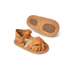 Baby feet in baby sandals on soft surface — Nutmeg Wax Leather Baby Sandal