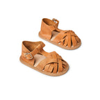 Baby feet in baby sandals on soft surface — Nutmeg Wax Leather Baby Sandal