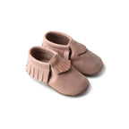 Piglet Baby Fringed Moccasin Shoe — close-up of fringe on baby shoes