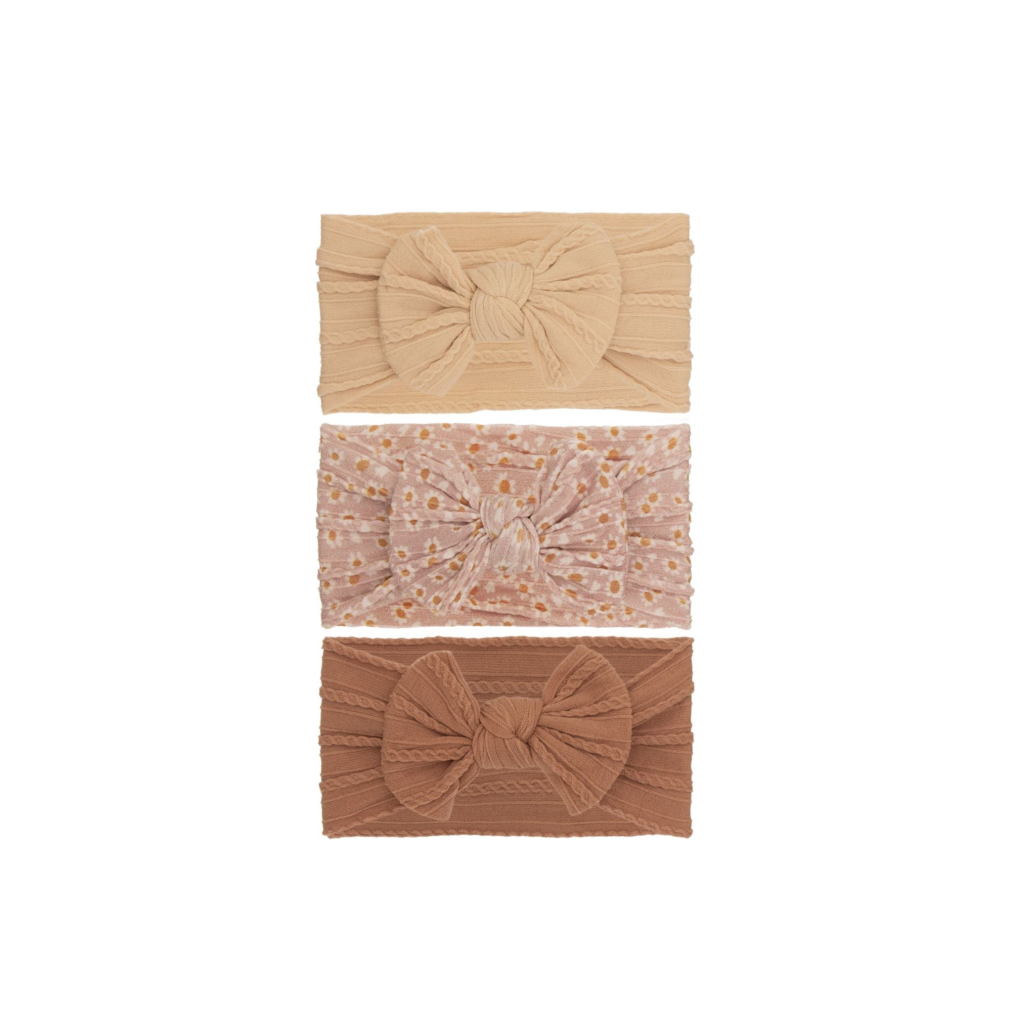 Nylon ear detail baby headband with bow detail — 3 Piece Single Bowie Baby Headband Set #20 on white background