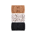Nylon ear detail baby headband with bow detail — 3 Piece Single Bowie Baby Headband Set #15 on white background