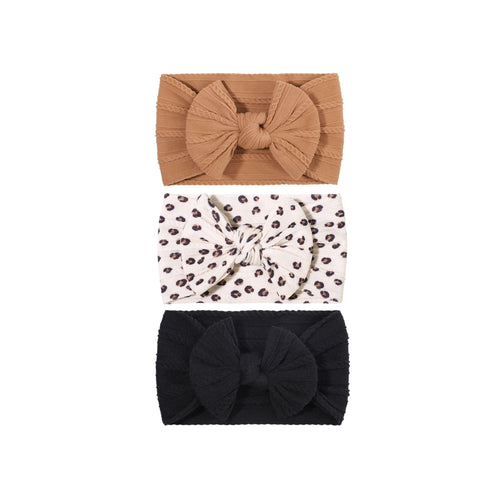 Nylon ear detail baby headband with bow detail — 3 Piece Single Bowie Baby Headband Set #15 on white background