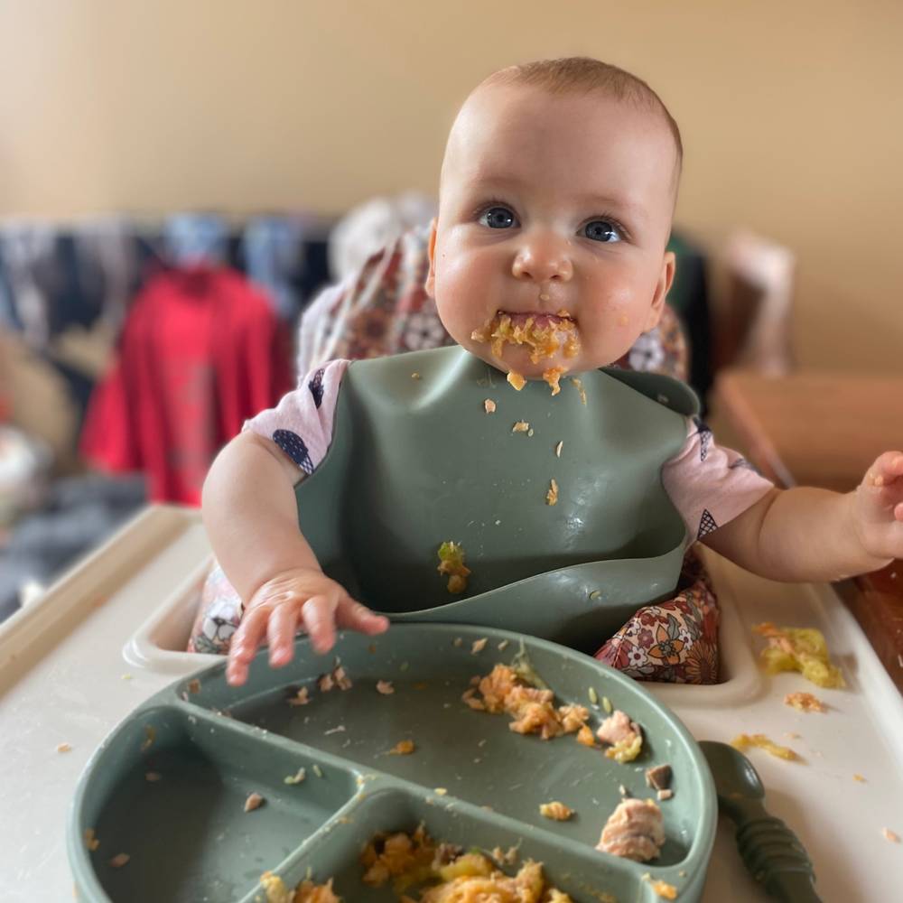 Silicone Baby Feeding Set in Chalet Green — close-up showing silicone texture and craftsmanship