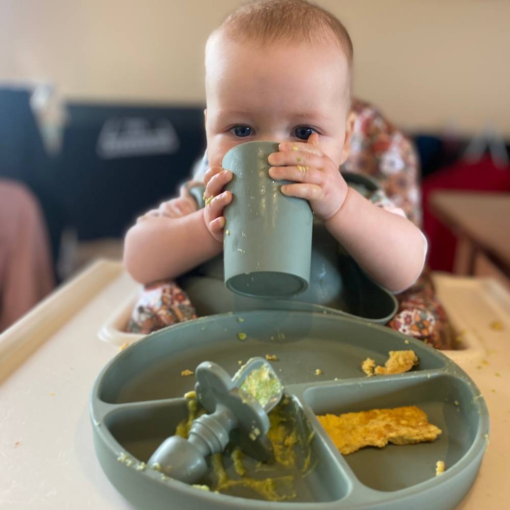 Silicone Baby Feeding Set in Chalet Green — chalet green baby bib product styling