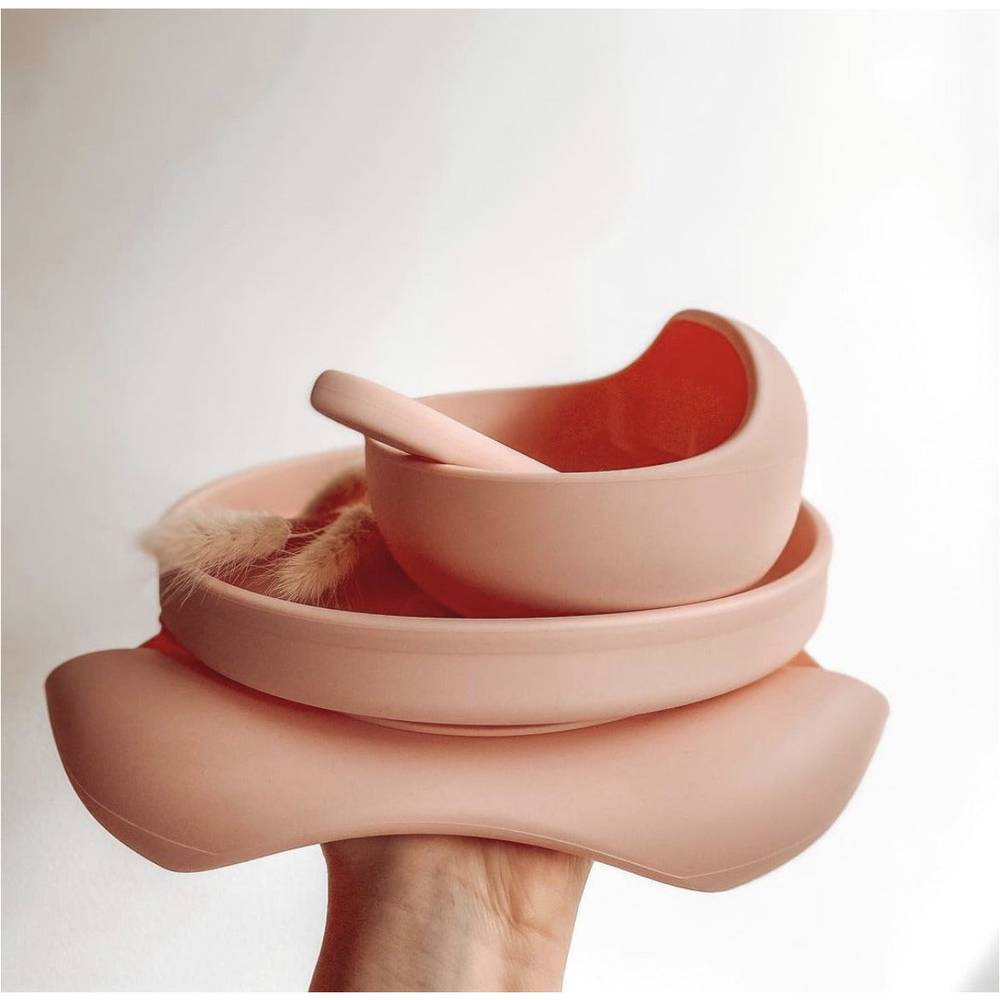 Silicone Baby Feeding Set in Cherry Blossom — cherry blossom baby bib product styling