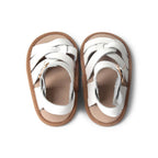 Snow White Weave Leather Baby Sandal — close-up showing lace texture and craftsmanship