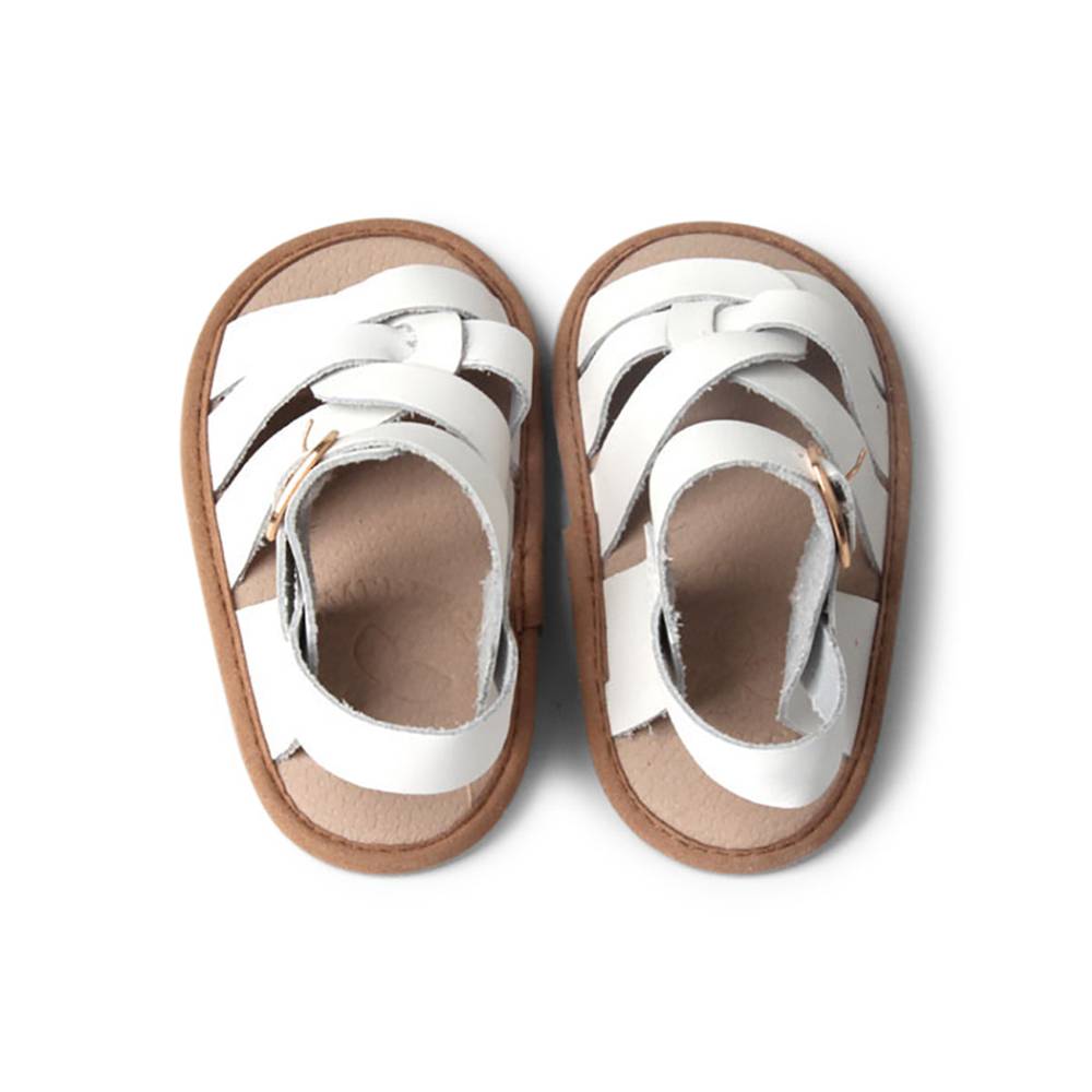 Snow White Weave Leather Baby Sandal — close-up showing lace texture and craftsmanship