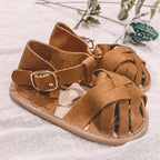 Nutmeg Wax Leather Baby Sandal — baby sandals size and scale reference