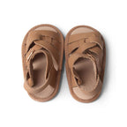 Tawny Weave Leather Baby Sandal — close-up showing lace texture and craftsmanship