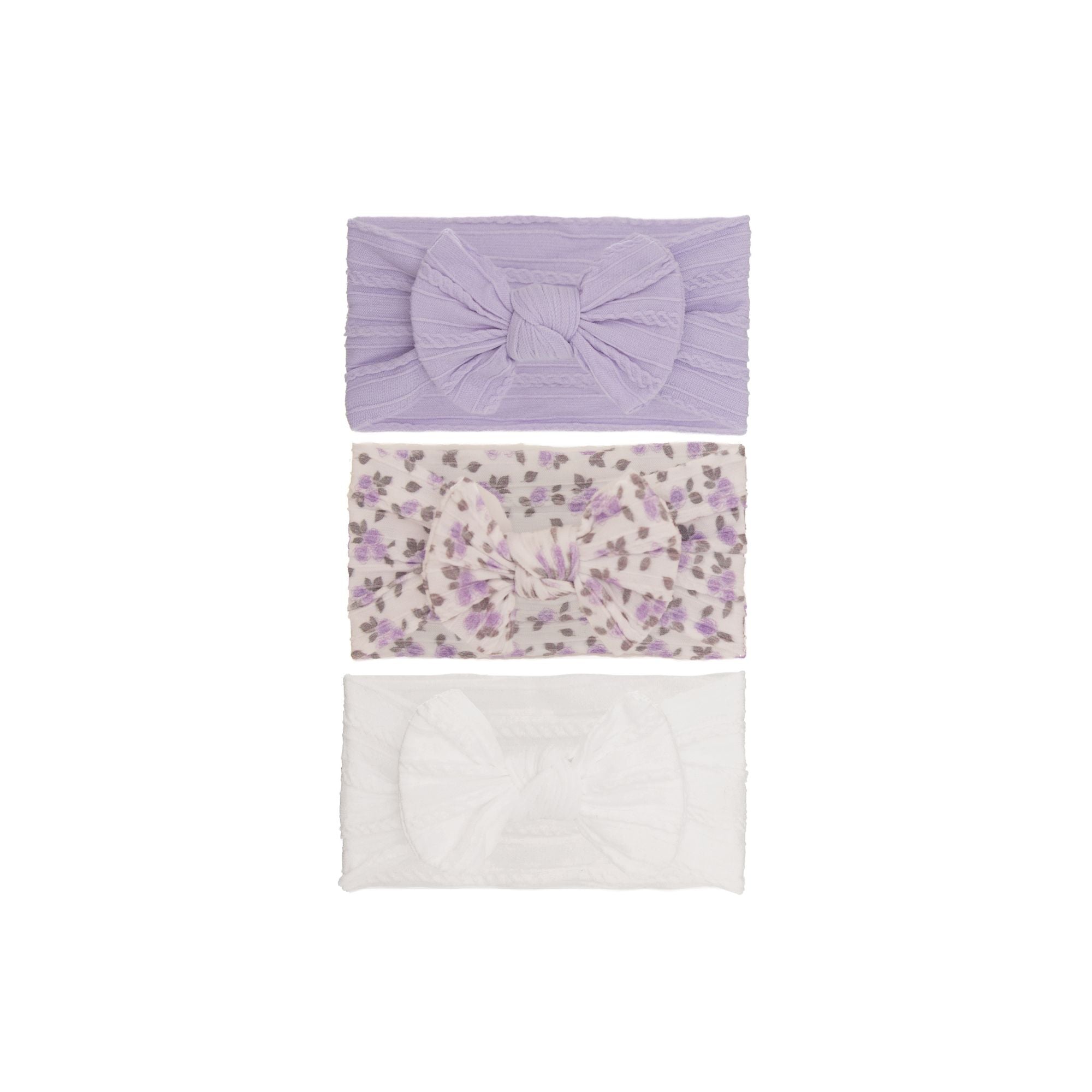 Nylon ear detail baby headband with bow detail — 3 Piece Single Bowie Baby Headband Set #13 on white background