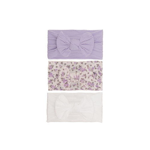 Nylon ear detail baby headband with bow detail — 3 Piece Single Bowie Baby Headband Set #13 on white background