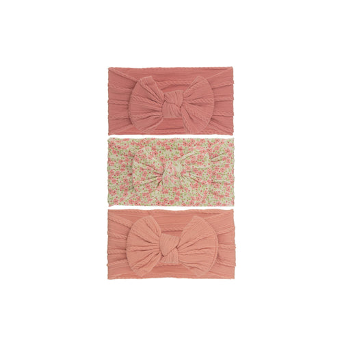 Nylon ear detail baby headband with bow detail — 3 Piece Single Bowie Baby Headband Set #18 on white background
