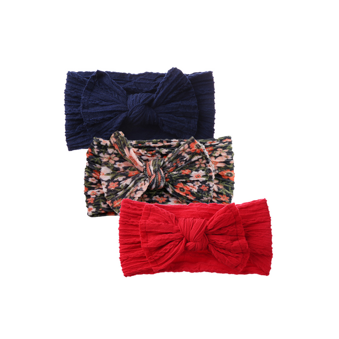 Trio of Single Bow Cable Knit Baby Headbands #1