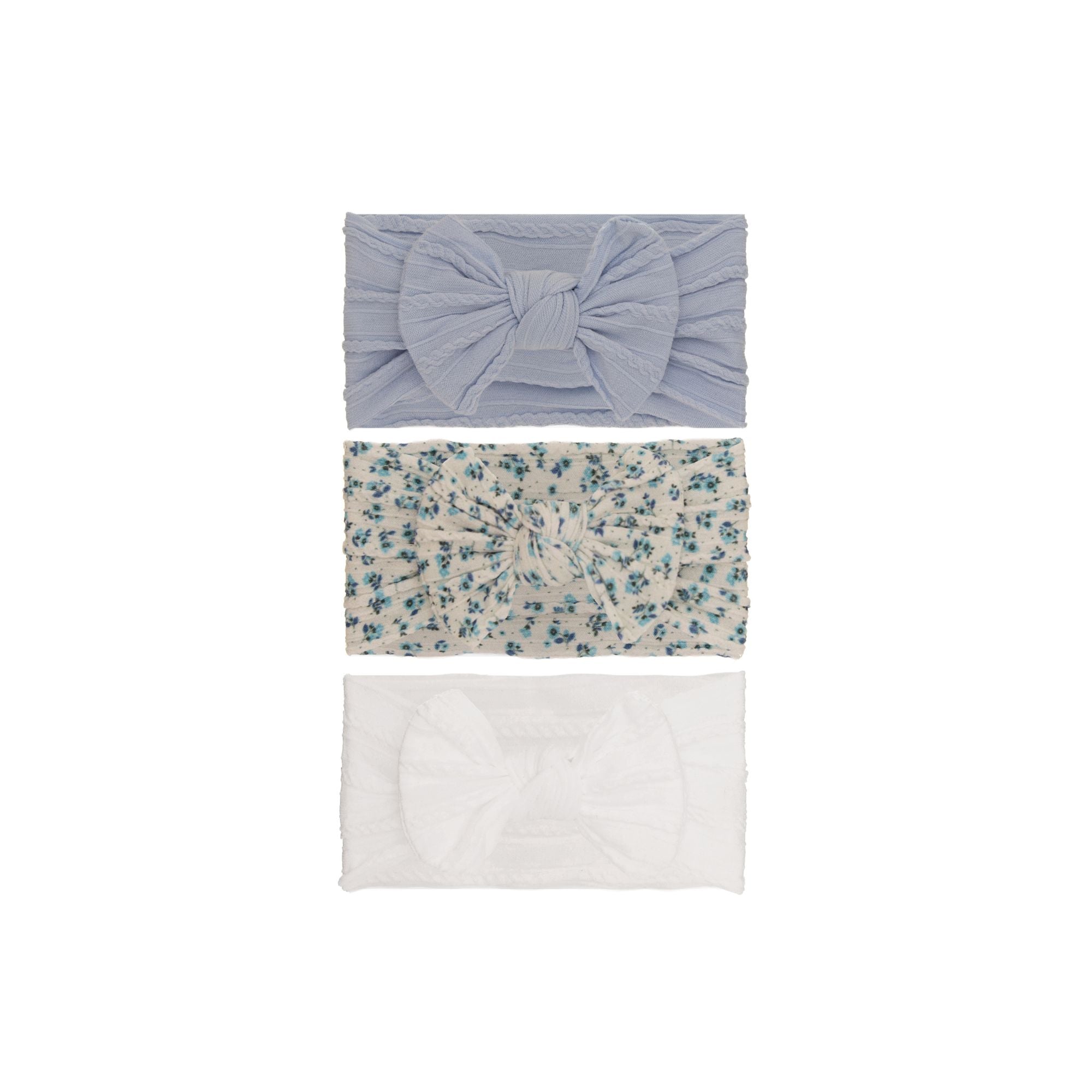 Nylon ear detail baby headband with bow detail — 3 Piece Single Bowie Baby Headband Set #6 on white background