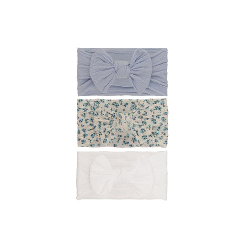 Nylon ear detail baby headband with bow detail — 3 Piece Single Bowie Baby Headband Set #6 on white background