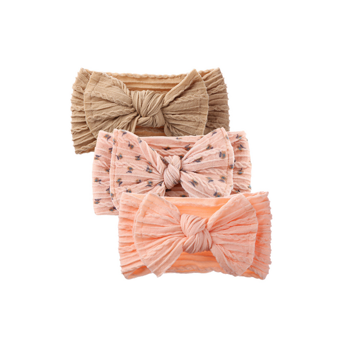 Trio of Single Bow Cable Knit Baby Headbands #2