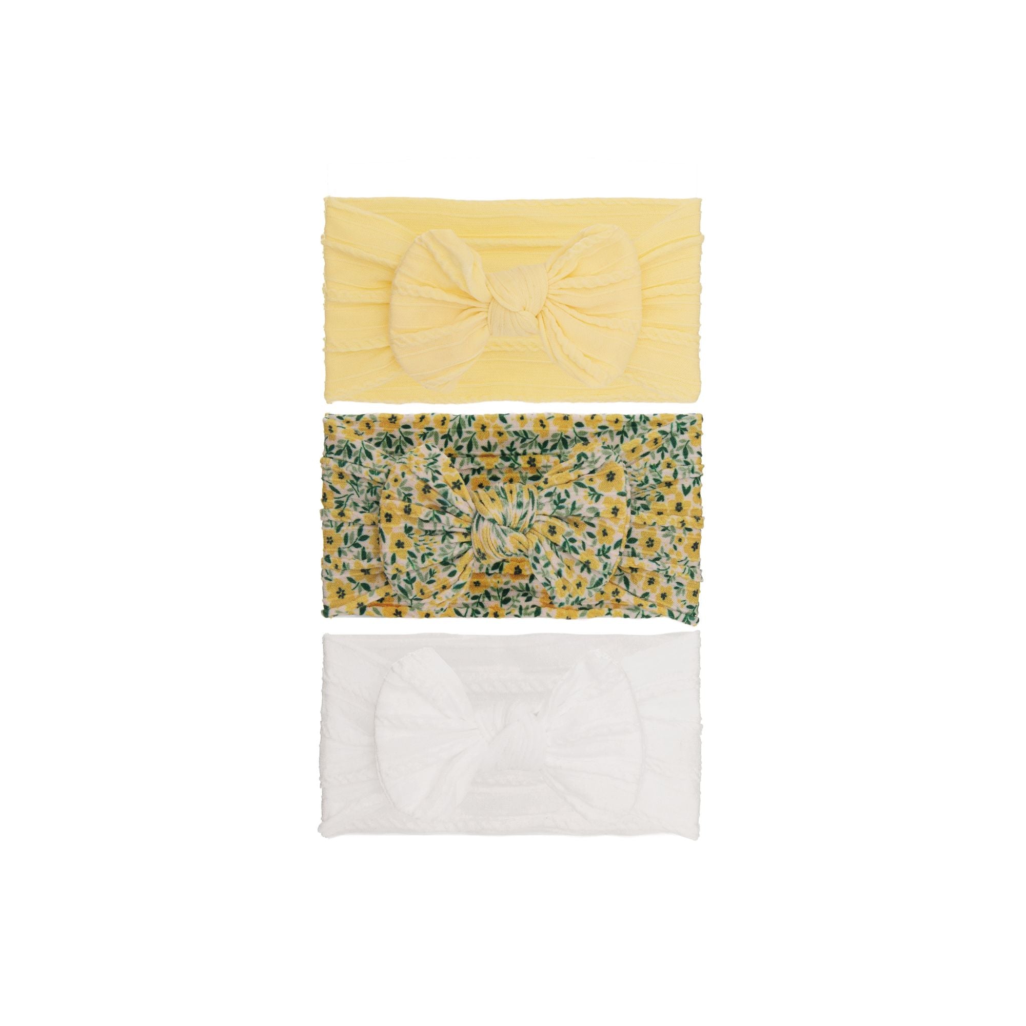 Nylon ear detail baby headband with bow detail — 3 Piece Single Bowie Baby Headband Set #1 on white background