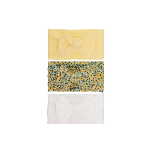 Nylon ear detail baby headband with bow detail — 3 Piece Single Bowie Baby Headband Set #1 on white background